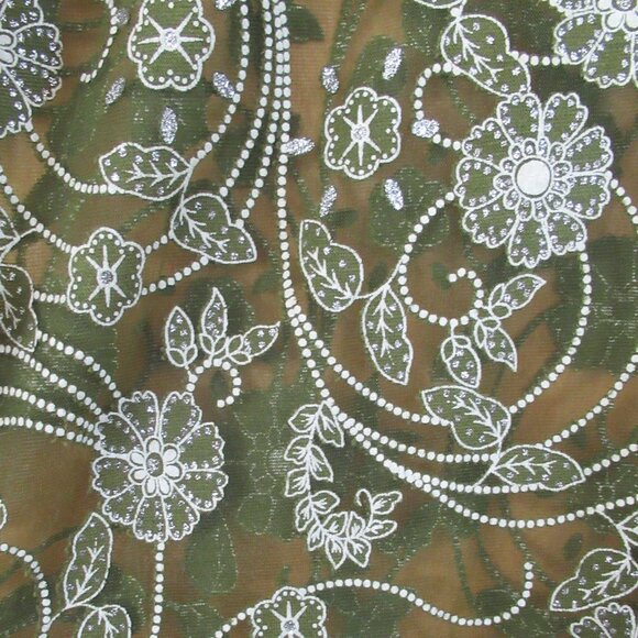 Vintage Scarf, Printed Floral Filagree pattern in Resham motif, Glitter - Picture 6 of 10